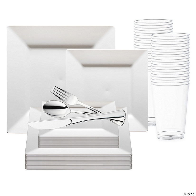 White Square Plastic Wedding Value Set - 60 Settings Image