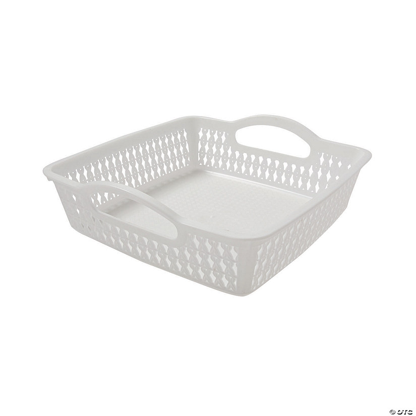 White Square Woven Storage Baskets with Handles - 6 Pc. Image