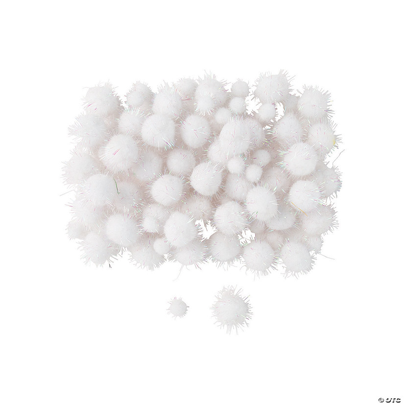 White Tinsel Pom-Poms - 100 Pc. Image