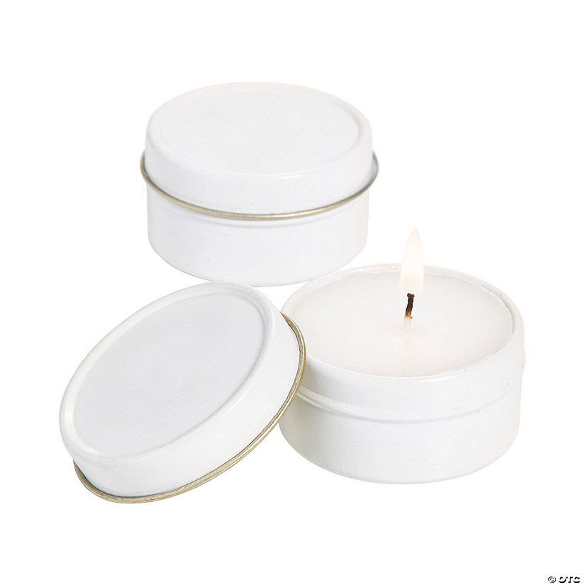 White Votive Candles in Metal Tin - 12 Pc. Image