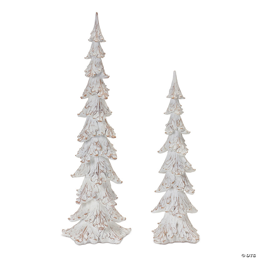 White Washed Pine Tree (Set Of 2) 15.5"H, 21"H Resin Image