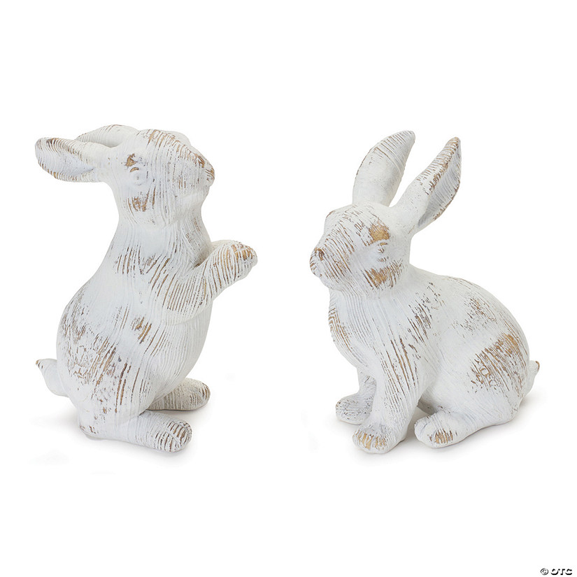 White Washed Rabbit (Set Of 2) 5.5"H, 6.5"H Resin Image