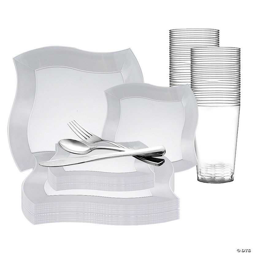 White Wave Plastic Wedding Value Set - 60 Settings Image