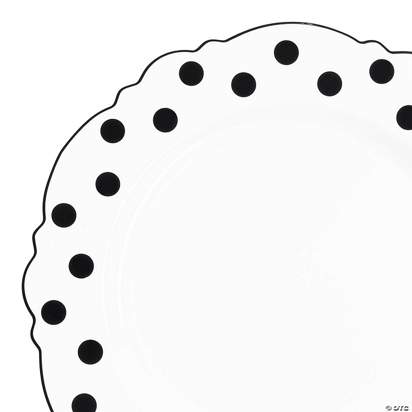 White with Black Dots Round Blossom Disposable Plastic Dinnerware Value Set (20 Settings) Image