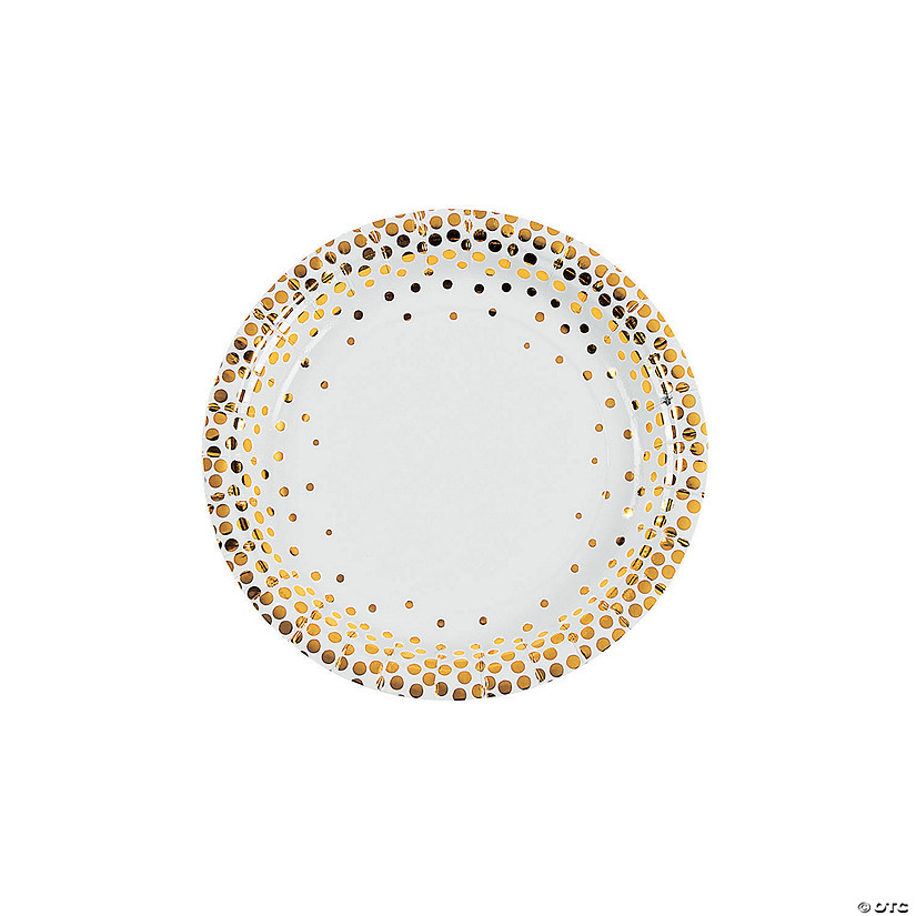 White with Gold Foil Dots Paper Dessert Plates - 8 Ct. Image