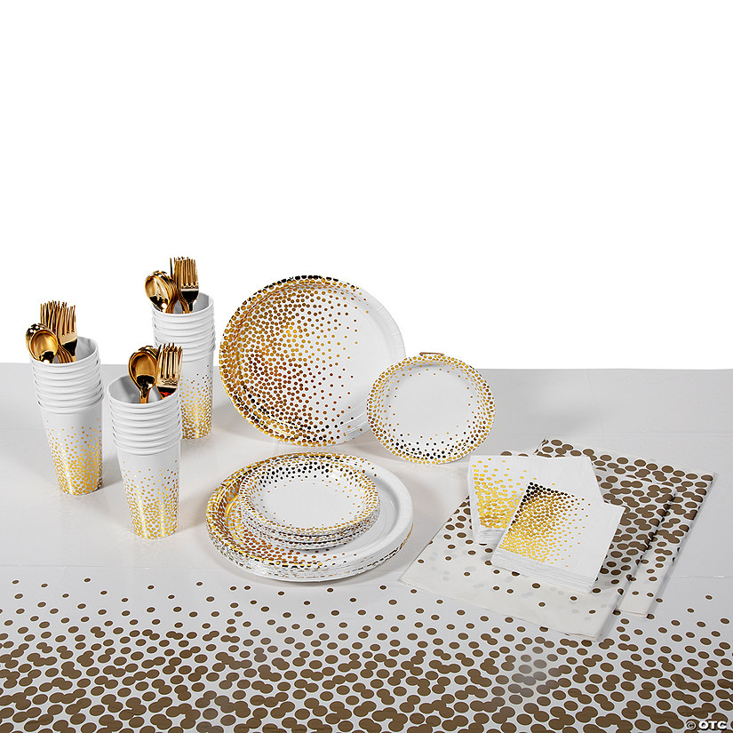 White with Gold Foil Dots Tableware Kit for 24 Guests Image