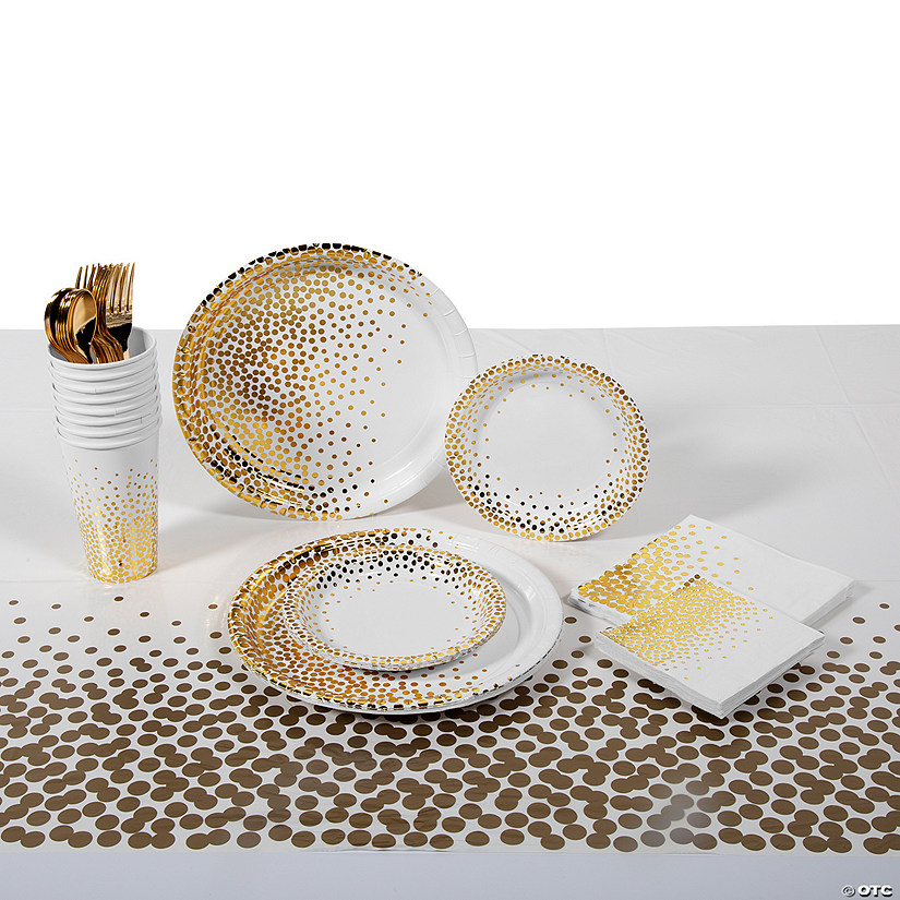 White with Gold Foil Dots Tableware Kit for 8 Guests Image