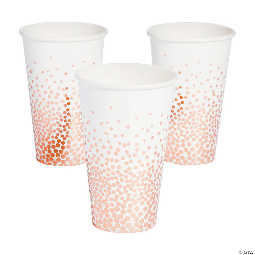 White with Rose Gold Foil Dots Paper Cups - 24 Pc. Image