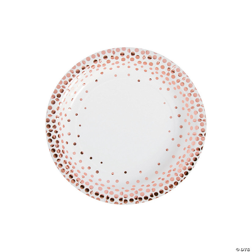 White with Rose Gold Foil Dots Paper Dessert Plates - 8 Ct. Image