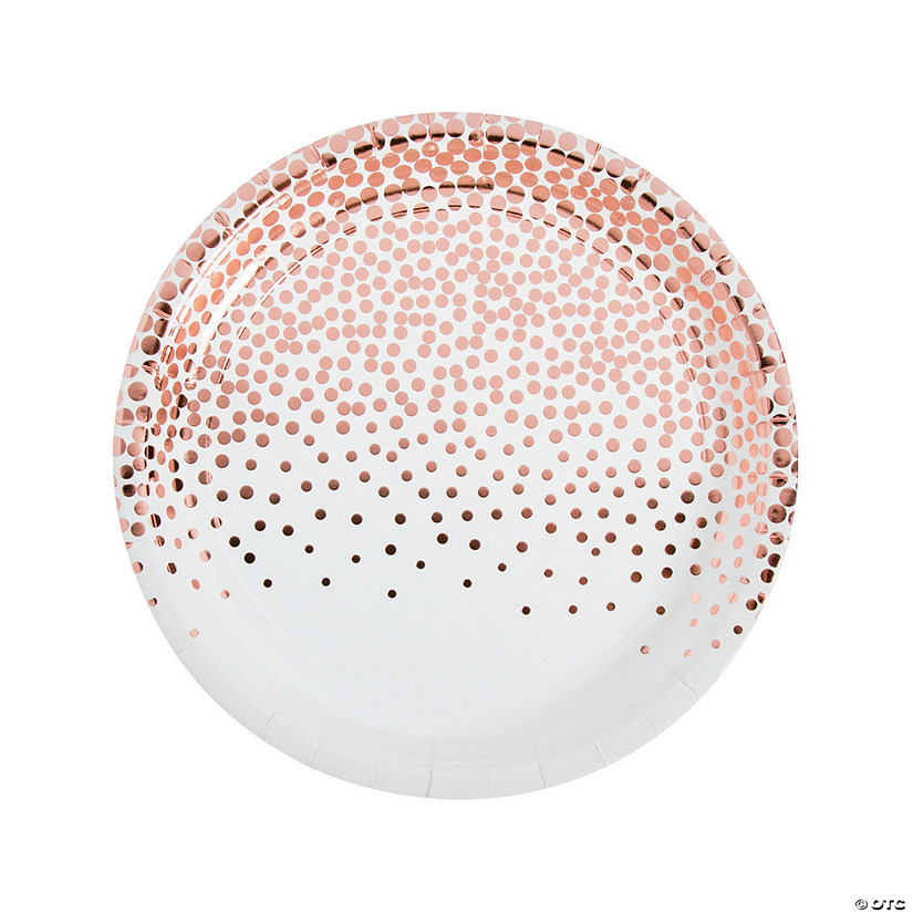 White with Rose Gold Foil Dots Paper Dinner Plates - 8 Ct. Image
