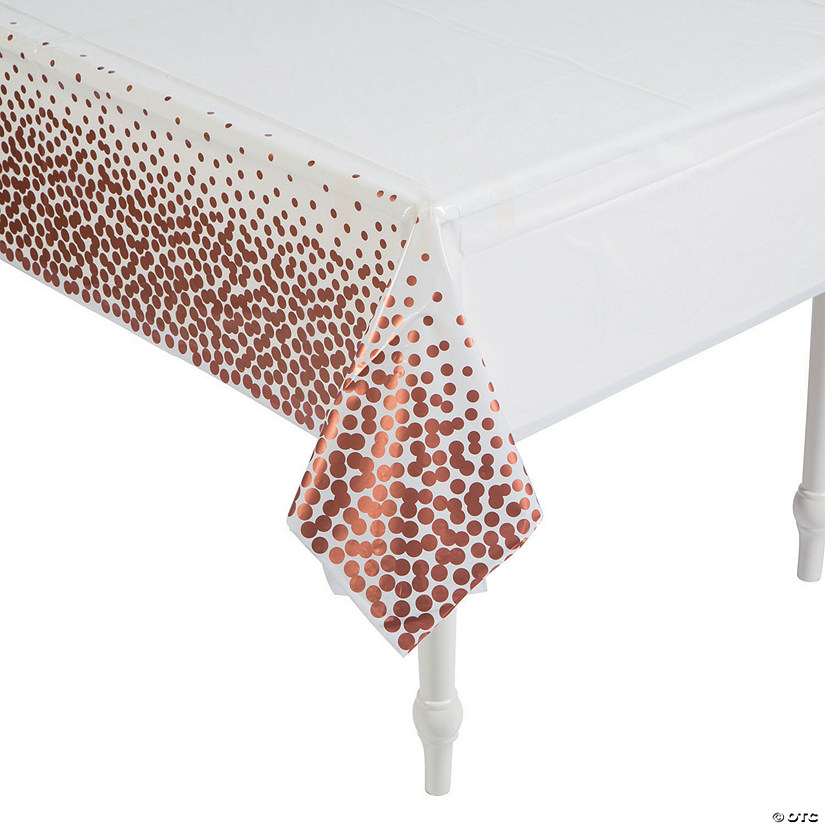 White with Rose Gold Metallic Dots Plastic Tablecloth