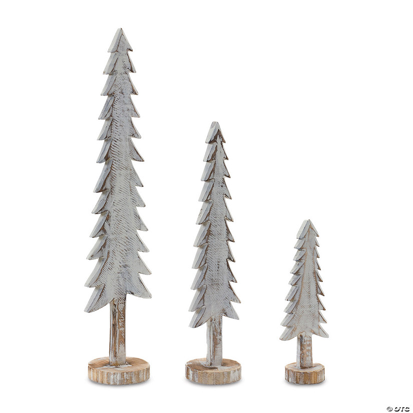 White Wood Tabletop Pine Tree (Set Of 6) 10"H, 16"H, 21.5"H Wood Image