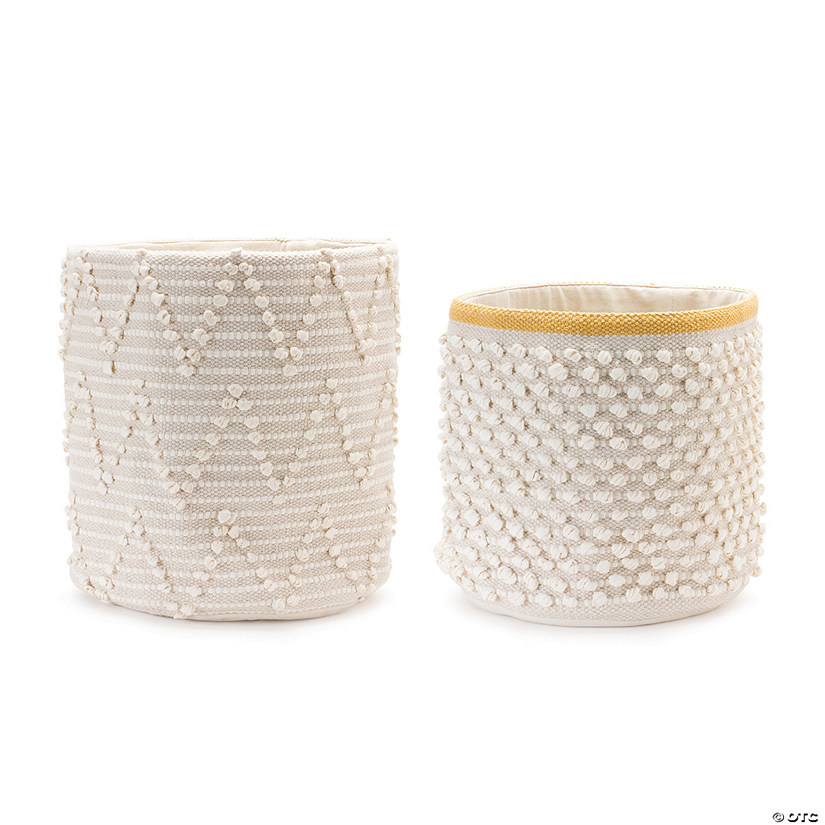 White Woven Cotton Basket (Set Of 2) 14"D X 13"H, 16"D X 15.5"H Cotton Image