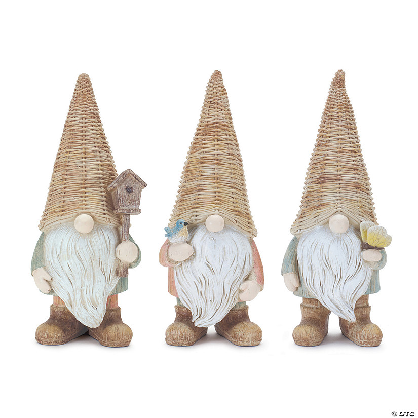 Wicker Gnome Figurine (Set Of 3) 9"H Resin Image