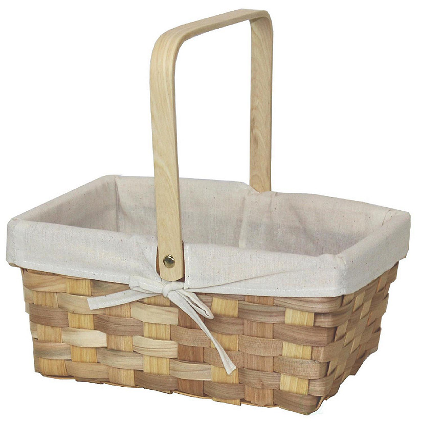Wickerwise 12 Inch Rectangular Woodchip Picnic Basket Lined with White Fabric Image