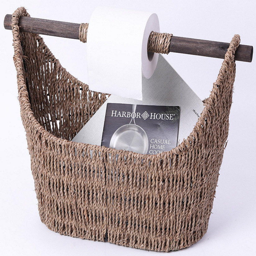 Vintiquewise Free Standing Magazine and Toilet Paper Holder Basket with Wooden Rod