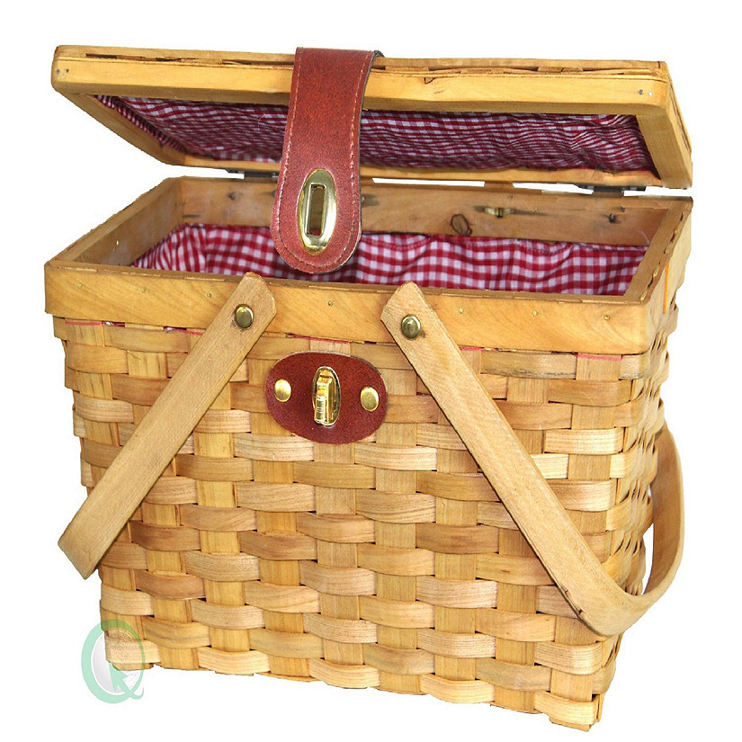 Wickerwise Picnic Basket with Red White Plaid Lining Image