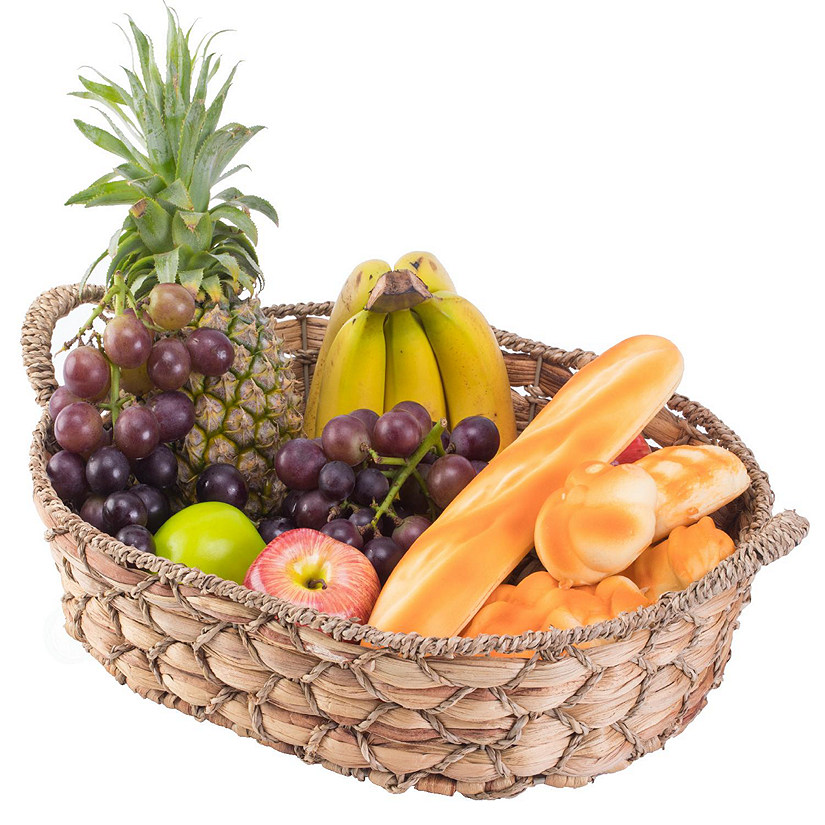 Wickerwise Seagrass Fruit Bread Basket Tray with Handles, Large Image