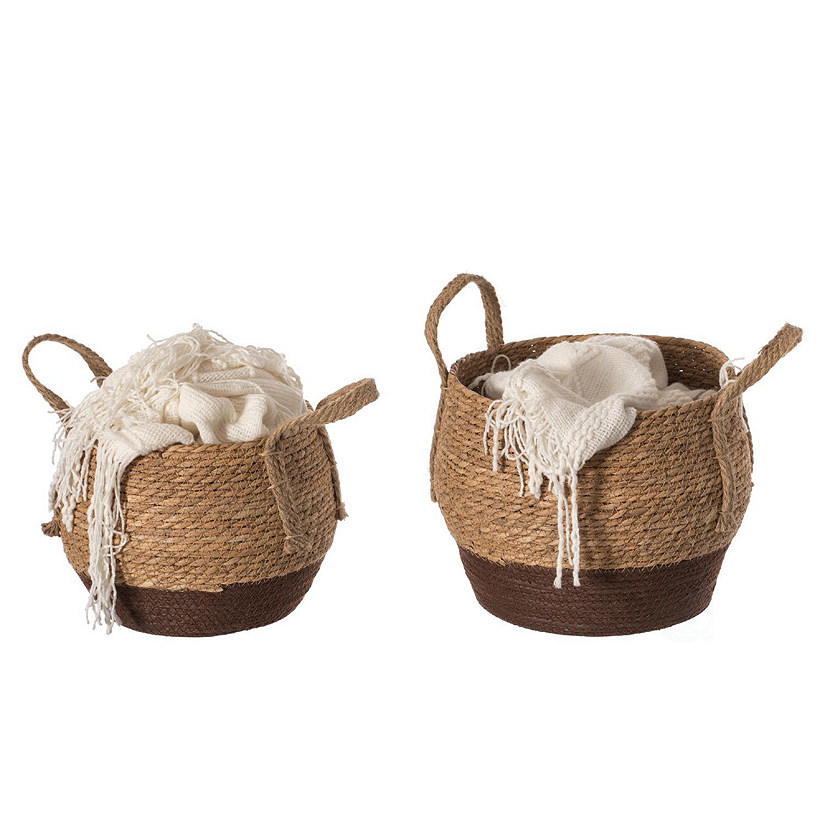 Wickerwise Straw Decorative Round Storage Basket Set of 2 with Woven Handles for the Playroom, Bedroom, and Living Room Image