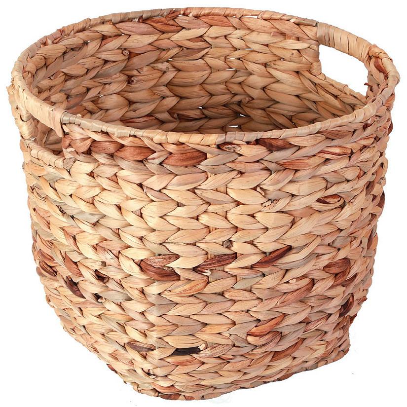 Wickerwise Water Hyacinth Large Round Wicker Wastebasket with Cutout Handles Image