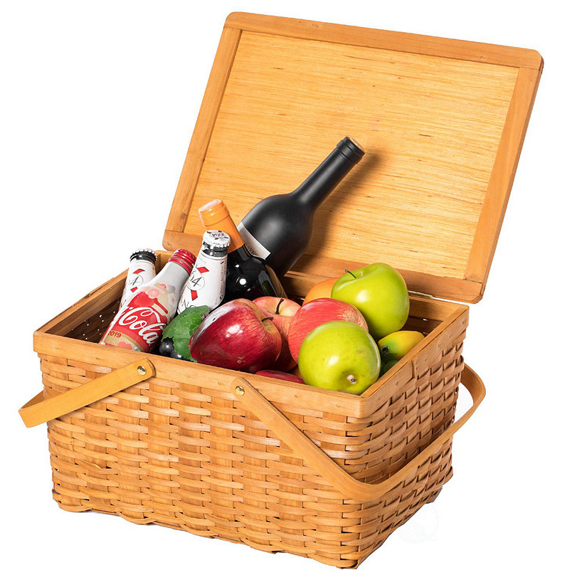 Wickerwise Woodchip Picnic Storage Basket with Cover and Movable Handles, Large Image