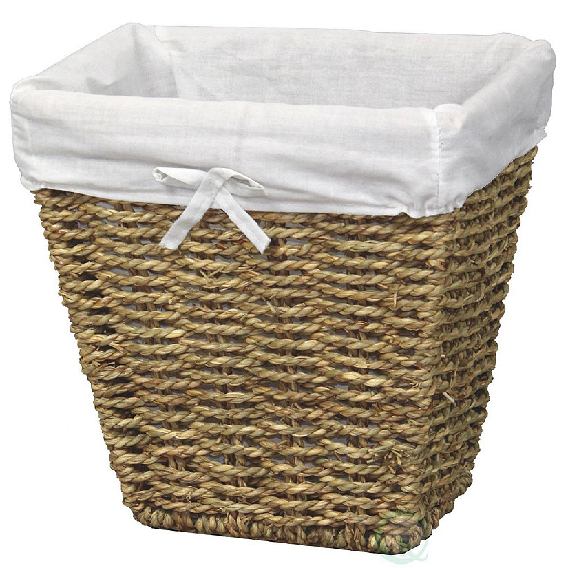 Wickerwise Woven Seagrass Small Waste Bin Lined with White Washable Lining Image