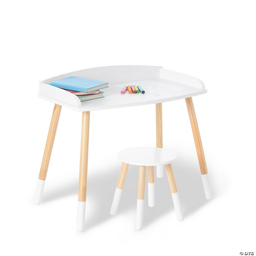 Wildkin Modern Study Desk and Stool Set - White with Natural Image