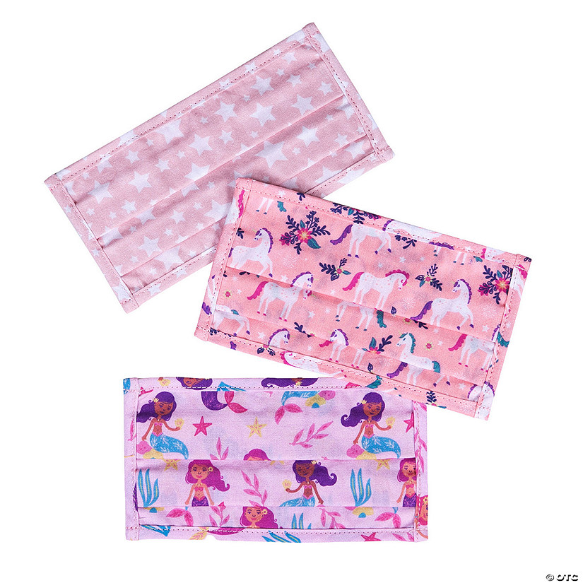 Wildkin Pink and Gold Stars, Magical Unicorns and Groovy Mermaids Face Masks Image