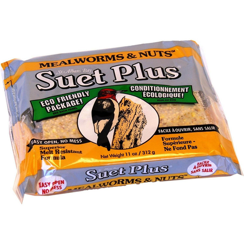 Wildlife Sciences Suet Plus Mealworm and Nuts Bird Feed, Melt Resistant Formula, Single Cake, 11oz Image