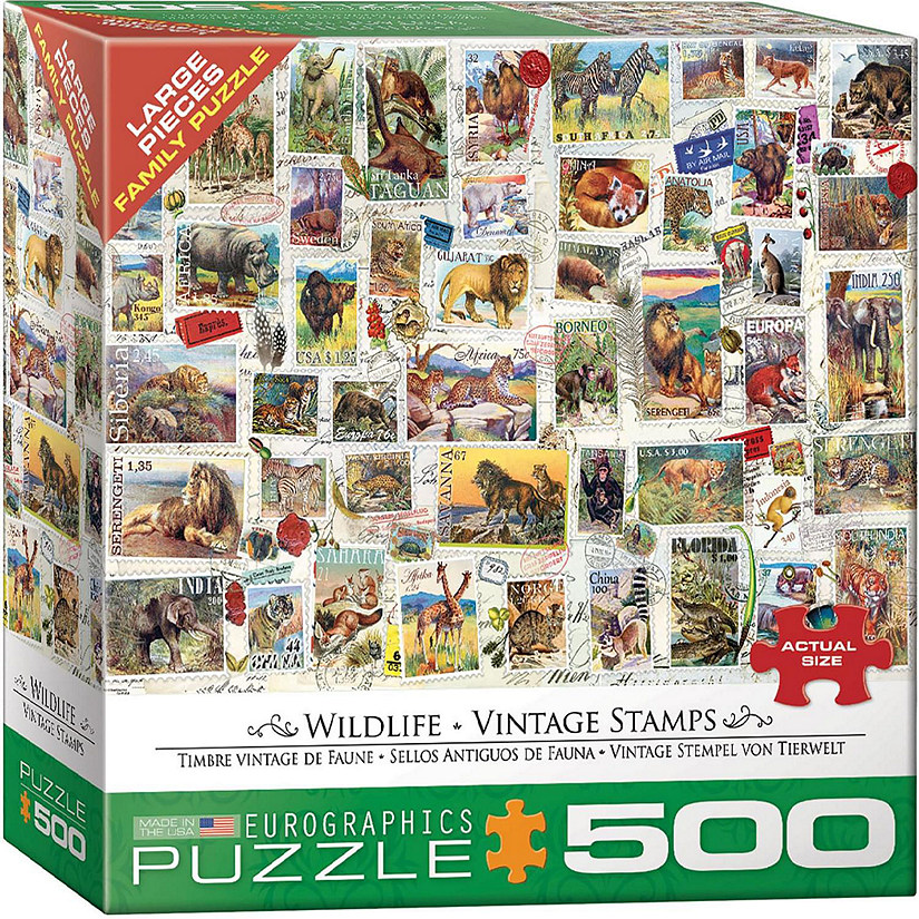 Wildlife Vintage Stamps 500 Piece Jigsaw Puzzle Image