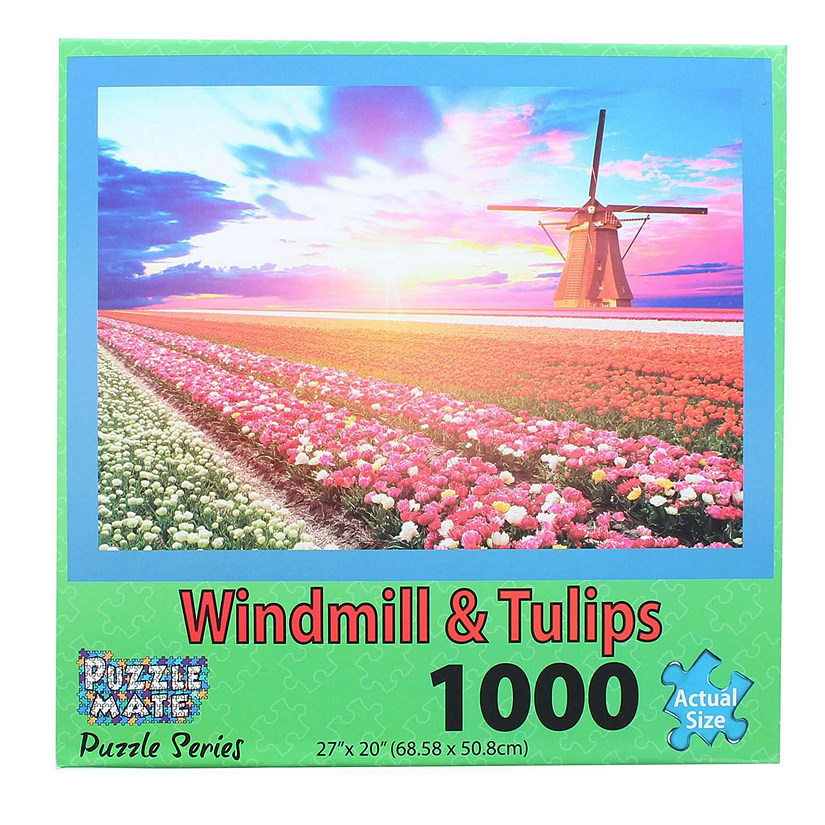 Windmill and Tulips 1000 Piece Jigsaw Puzzle Image