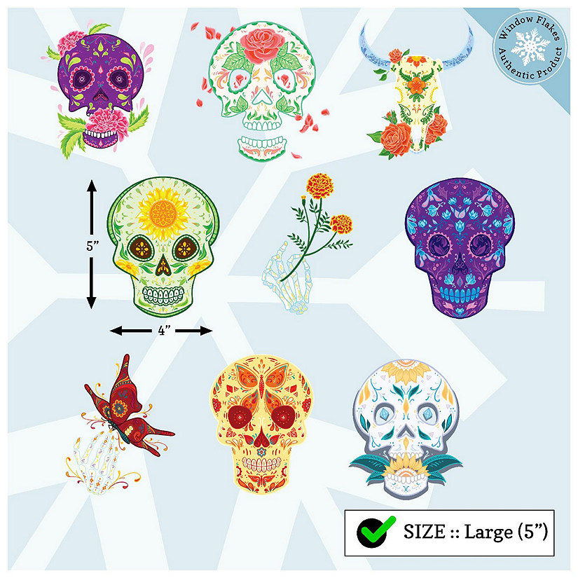 WINDOW FLAKES LARGE SUGGAR SKULLS DAY OF THE DEAD WINDWO CLING DECORATION DECALS Image