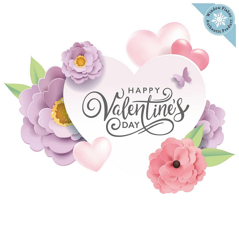 WINDOW FLAKES WINDOW CLINGS - HAPPY VALENTINE PASTEL HEARTS AND FLOWERS Image