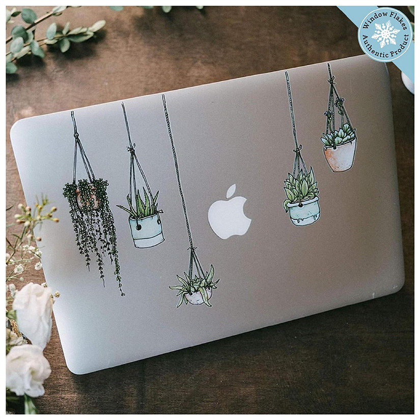 WINDOW FLAKES WINDOW CLINGS - ILLUSTRATED HANGING PLANS LAPTOP STICKERS (SET OF 5) Image
