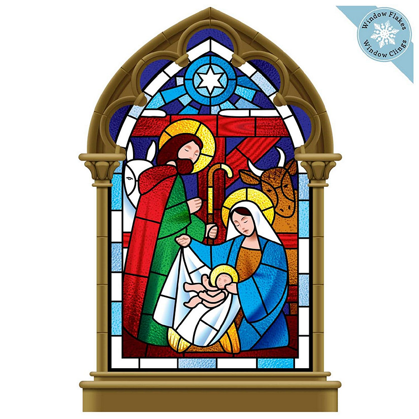 WINDOW FLAKES WINDOW CLINGS - SMALL STAINED GLASS NATIVITY SCENE Image