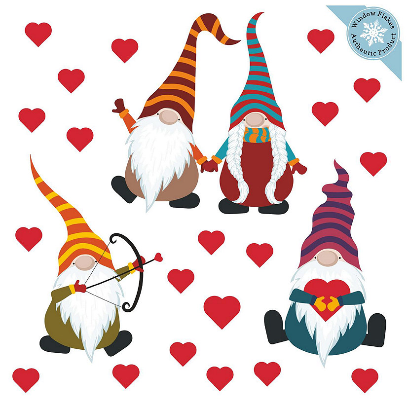 WINDOW FLAKES WINDOW CLINGS - VALENTINE GNOME SMALL PACK OF 3 Image