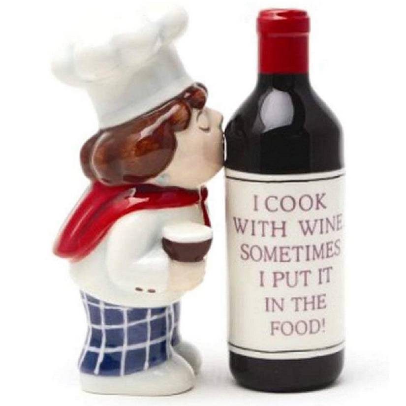 Wine and Chef Ceramic Magnetic Salt and Pepper Shaker Set Image