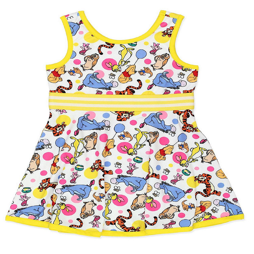 Winnie the Pooh Baby Toddler Girls Fit and Flare Ultra Soft Dress  (Toddler White, 2T) Image
