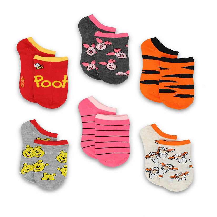 Winnie the Pooh Womens 6 pack No Show Socks (Large (9-11), Multicolor) Image