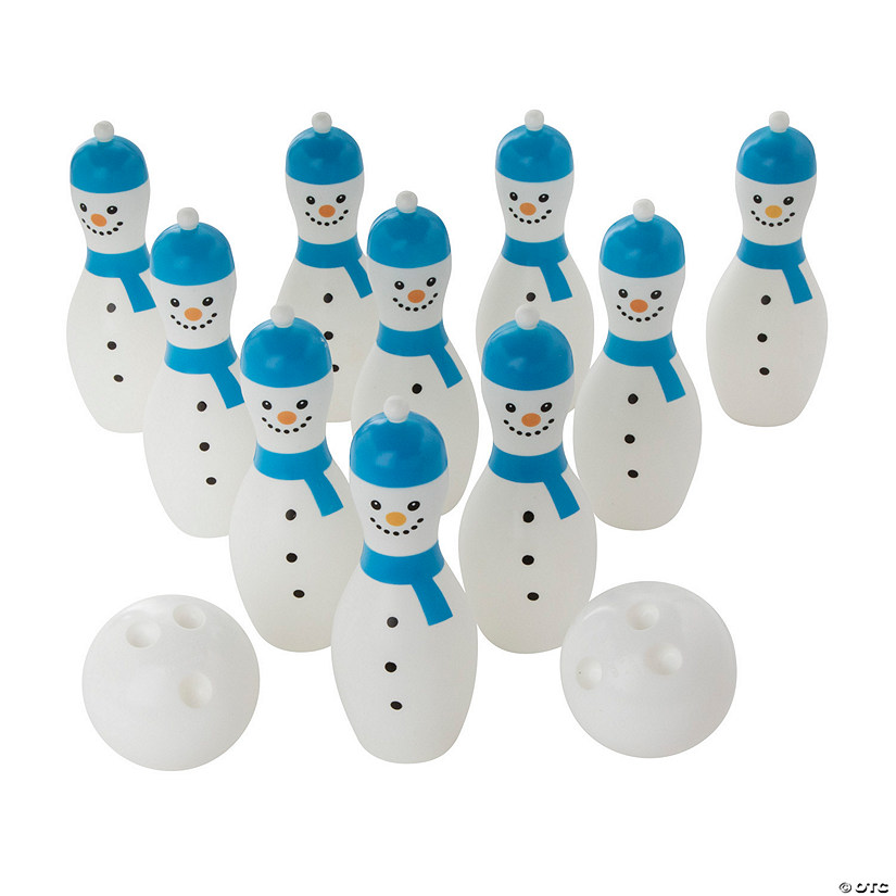 Winter Happy Snowman Blue & White Plastic Bowling Game Set Image