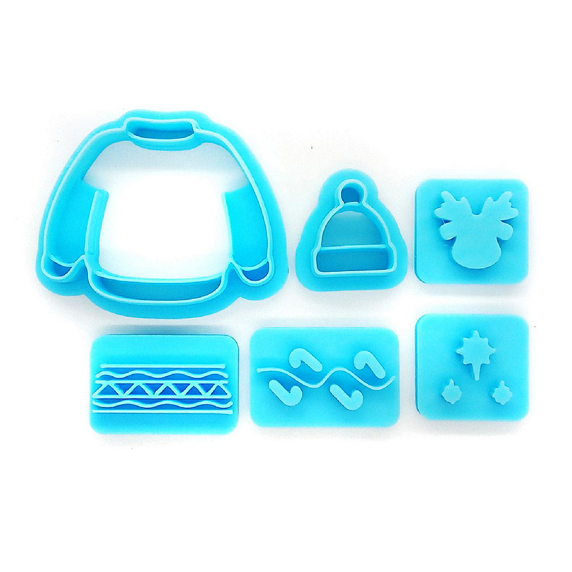 Winter Sweater &amp; Hat Clay Cutter Set, with Pattern Stamps, 6 pcs Image