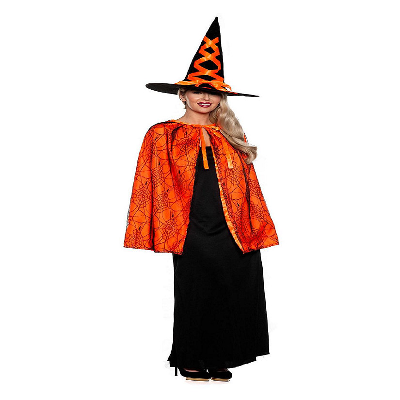 Witch Cape and Hat Adult Costume Set  Orange Image