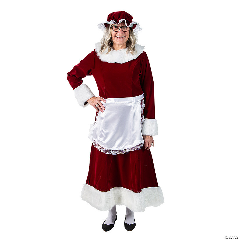 Women&#8217;s Burgundy Velvet Mrs. Claus Dress Costume Image