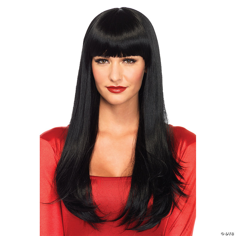Women's Black Long-Haired Wig with Long Bangs Image