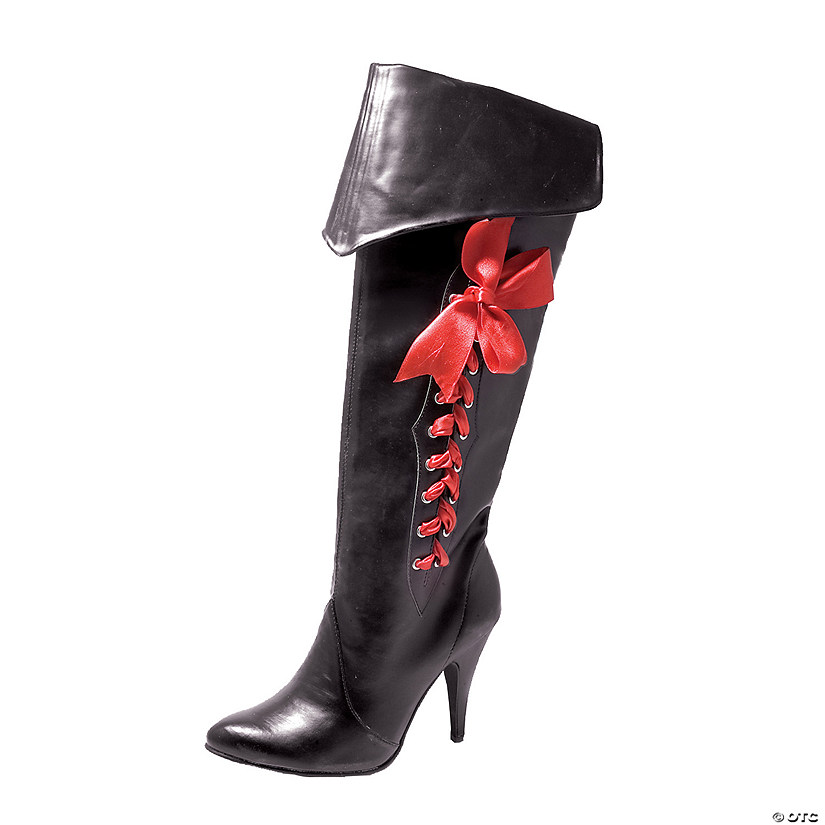 Women's Black Pirate Boot With Red Ribbon Image