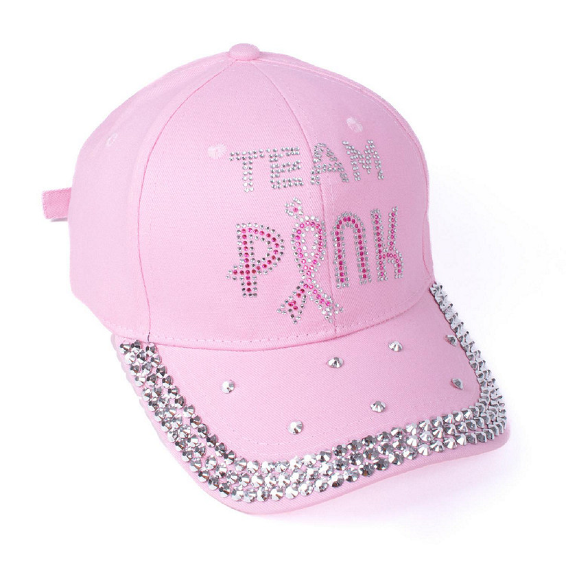 Womens Breast Cancer Awareness Bling Baseball Cap - "Team Pink" Image