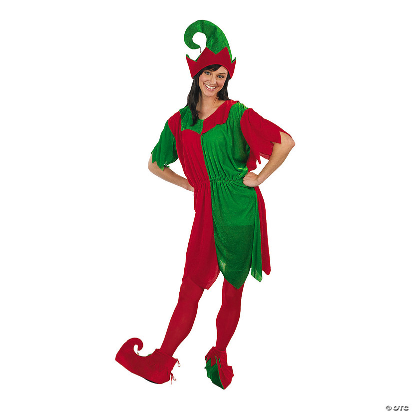 Women's Classic Christmas Elf Red & Green Polyester Costume - One Size Image