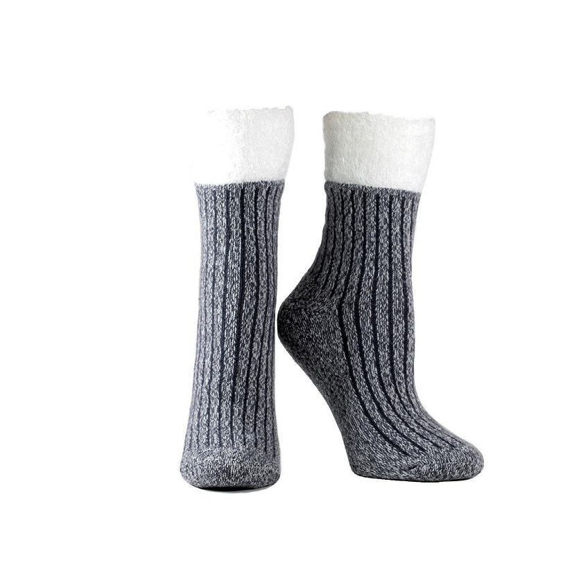 Women's Double Layer Corduroy Non-Skid Warm Soft and Fuzzy Lavender and Shea Butter Infused Slipper Socks Gift, Grey Image