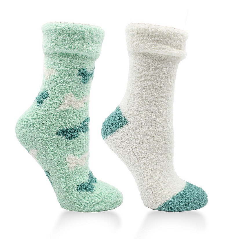 Women's Non-Skid Warm Soft and Fuzzy Rose and Shea Butter Infused 2-Pair  Pack Slipper Socks with Sachet Gift, Mint