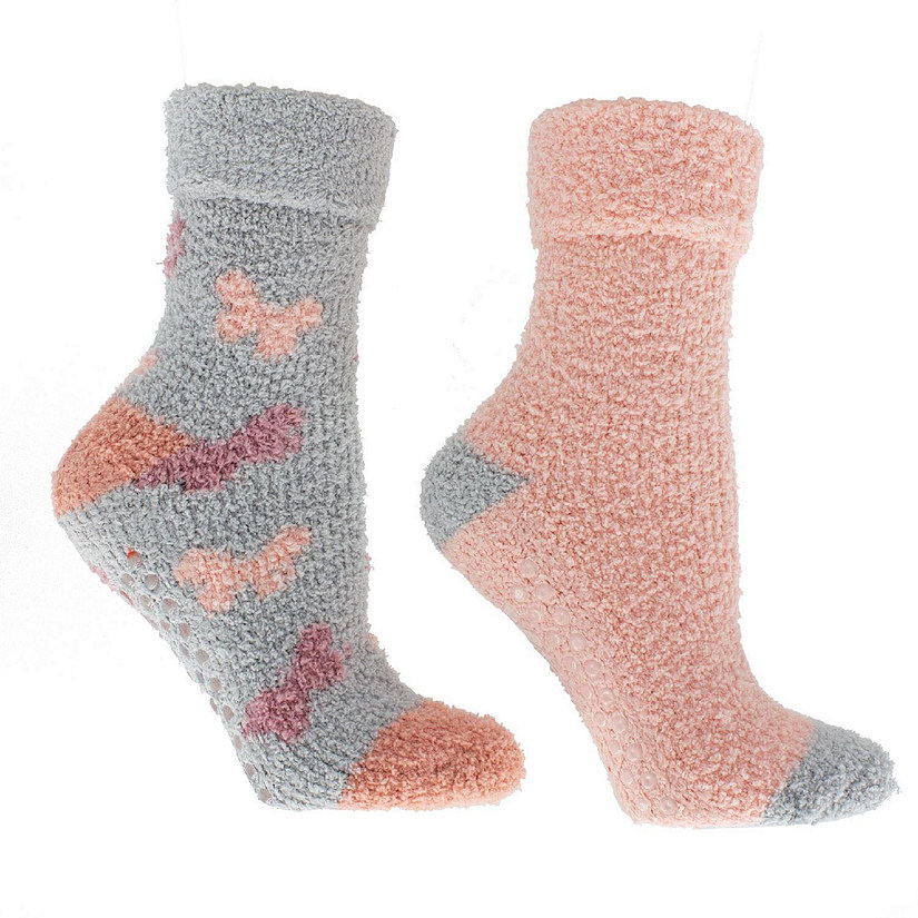 Women's Non-Skid Warm Soft and Fuzzy Rose and Shea Butter Infused 2-Pair Pack Slipper Socks with Sachet Gift, Peach Pearl Image